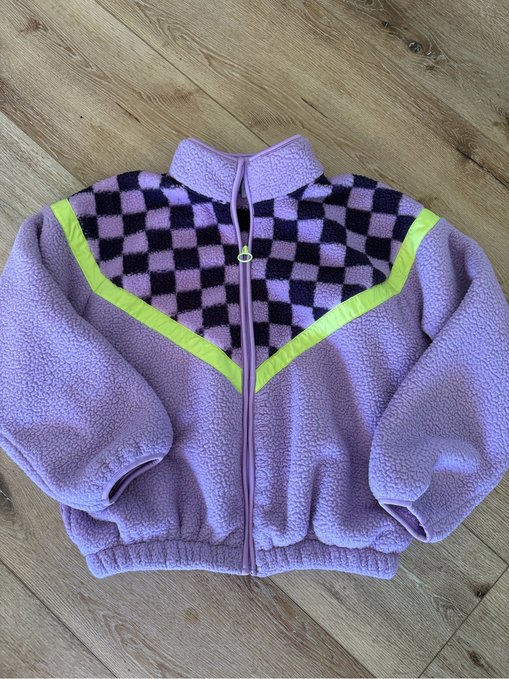 Old Navy Lavender Sherpa Jacket with Purple Checker Detail